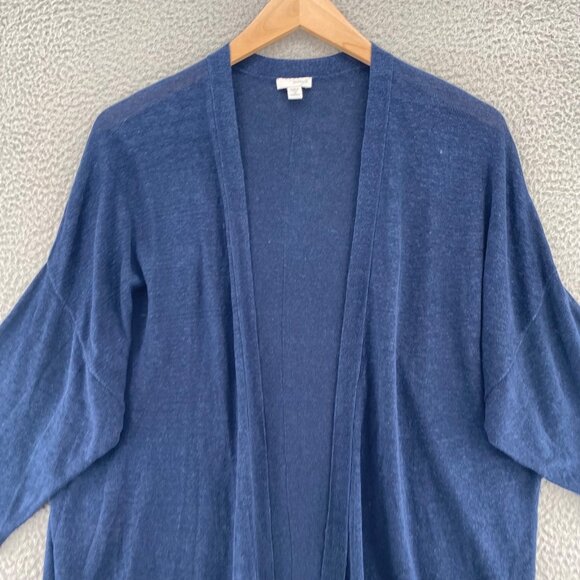 J Jill Sweater Women 2X Plus Navy Pure Jill Linen Blend Open Cardigan 3/4 Sleeve - Picture 2 of 10